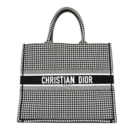 Christian Dior Canvas Houndstooth Embroidered Book Tote Black White 1 of 10