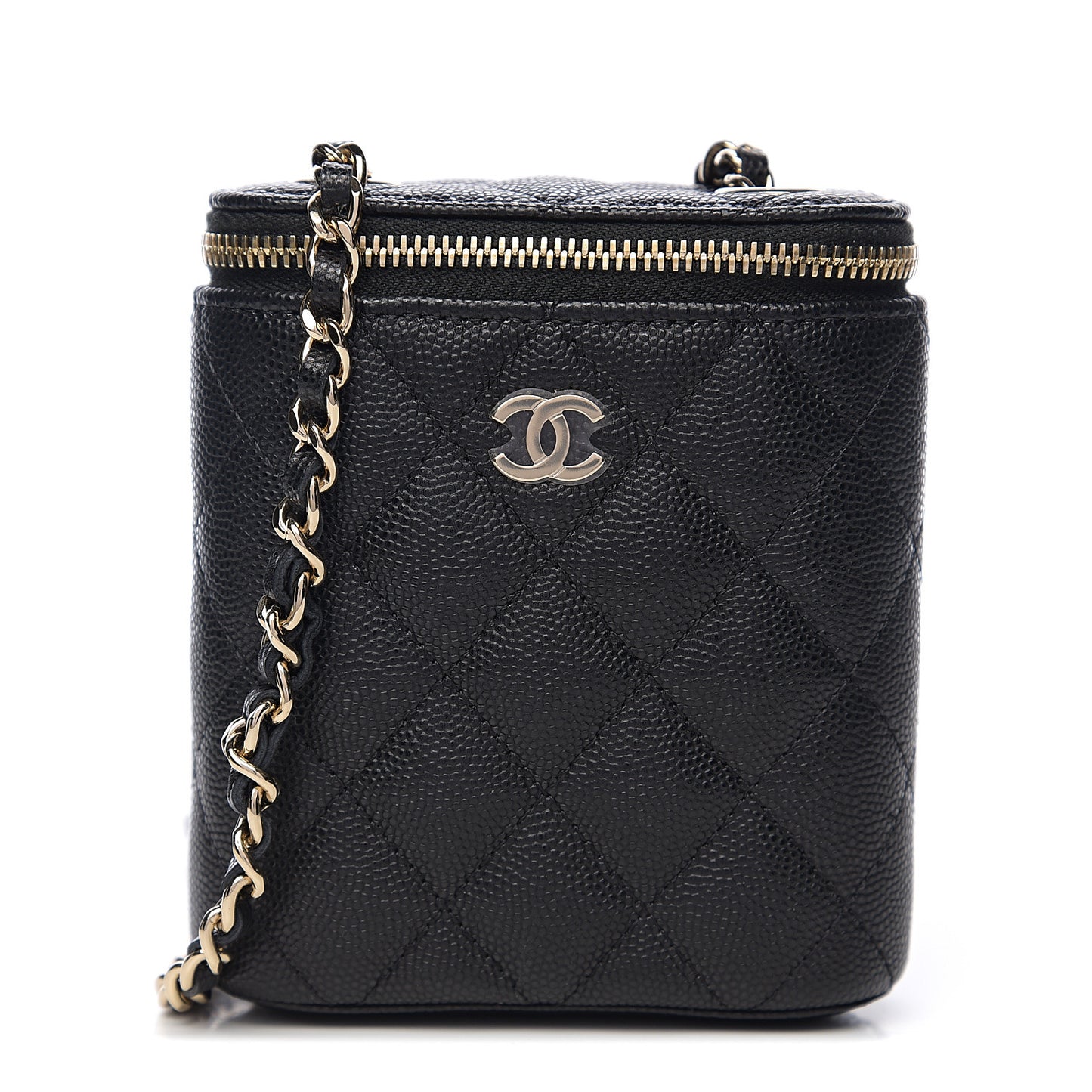 Caviar Quilted Small Vertical Coco Beauty Vanity Case With Chain Black