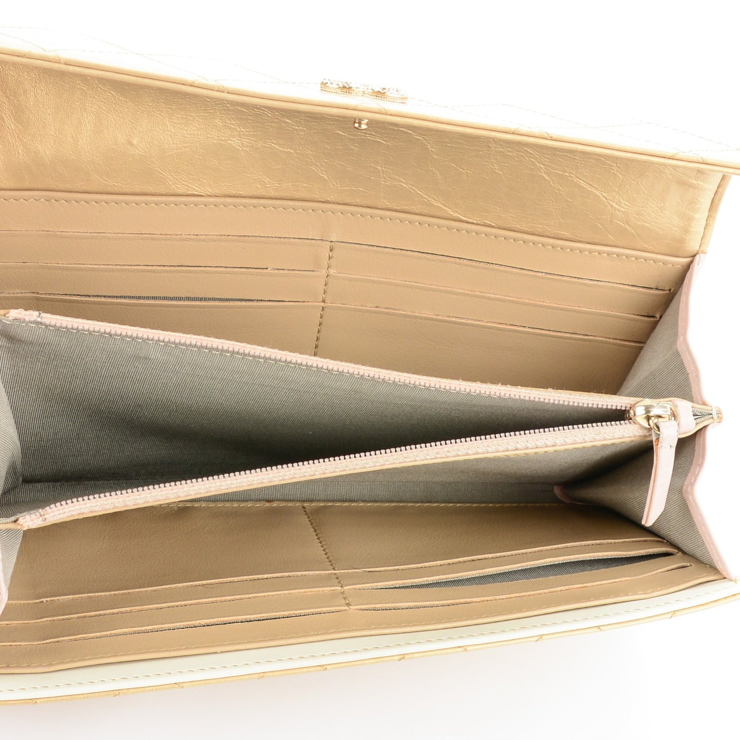 Aged Metallic Calfskin Quilted Large Palette Flap Wallet Gold