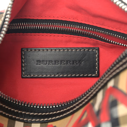 Burberry Haymarket Check Graffiti Print Barrel Bag Red 6 of 10