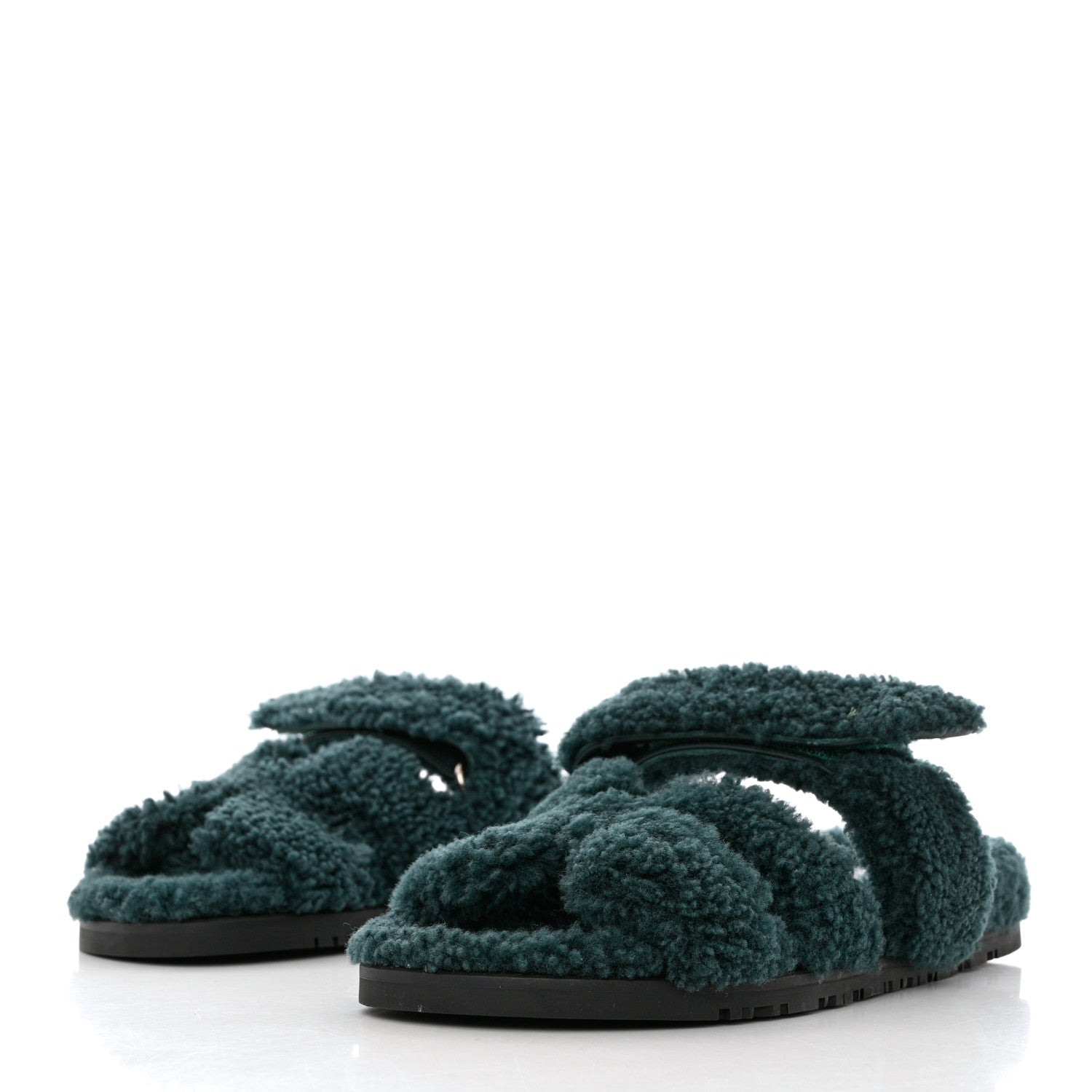 Hermes Woolskin Womens Chypre Sandals 36.5 Vert Anglais 3 of 10