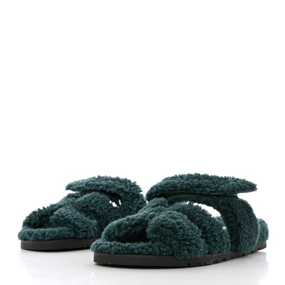 Hermes Woolskin Womens Chypre Sandals 36.5 Vert Anglais 3 of 10