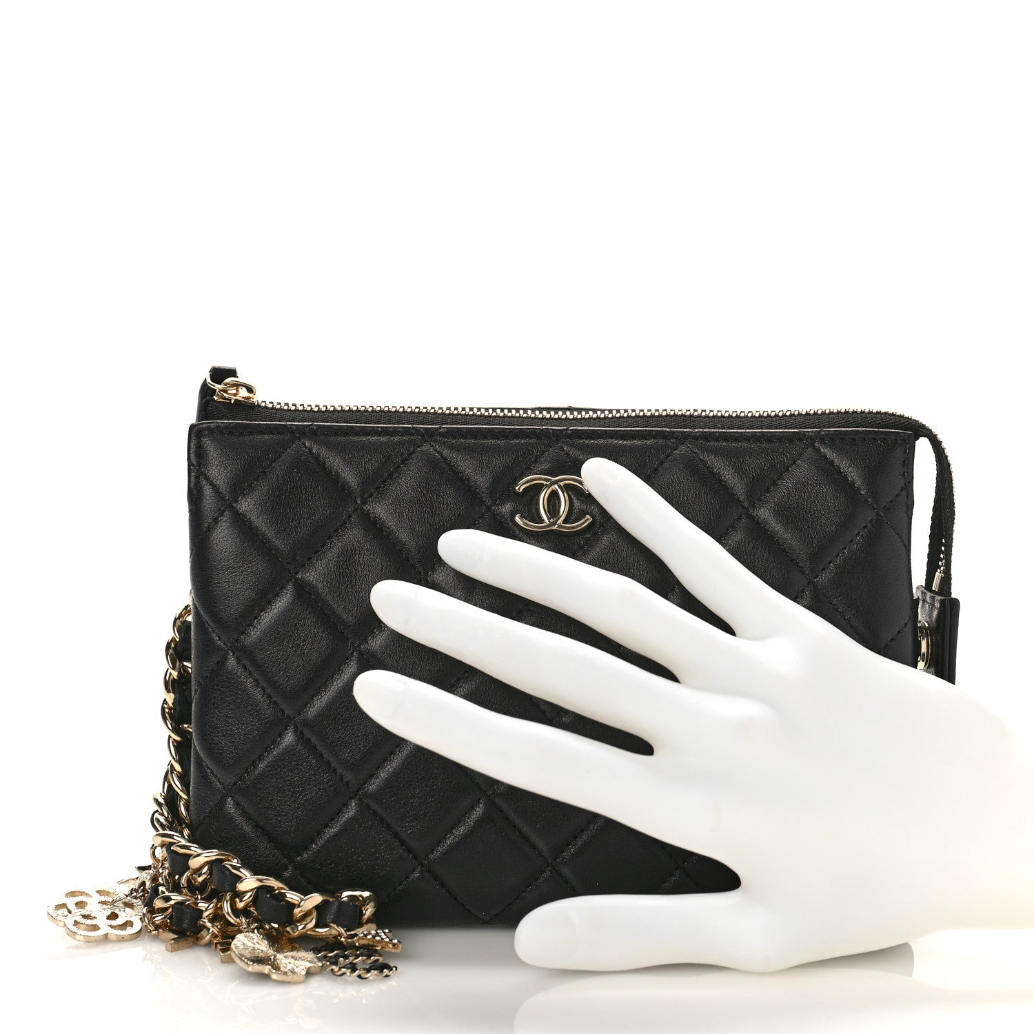 Chanel Lambskin Coco Charms Quilted Pouch Bag Black 2 of 9