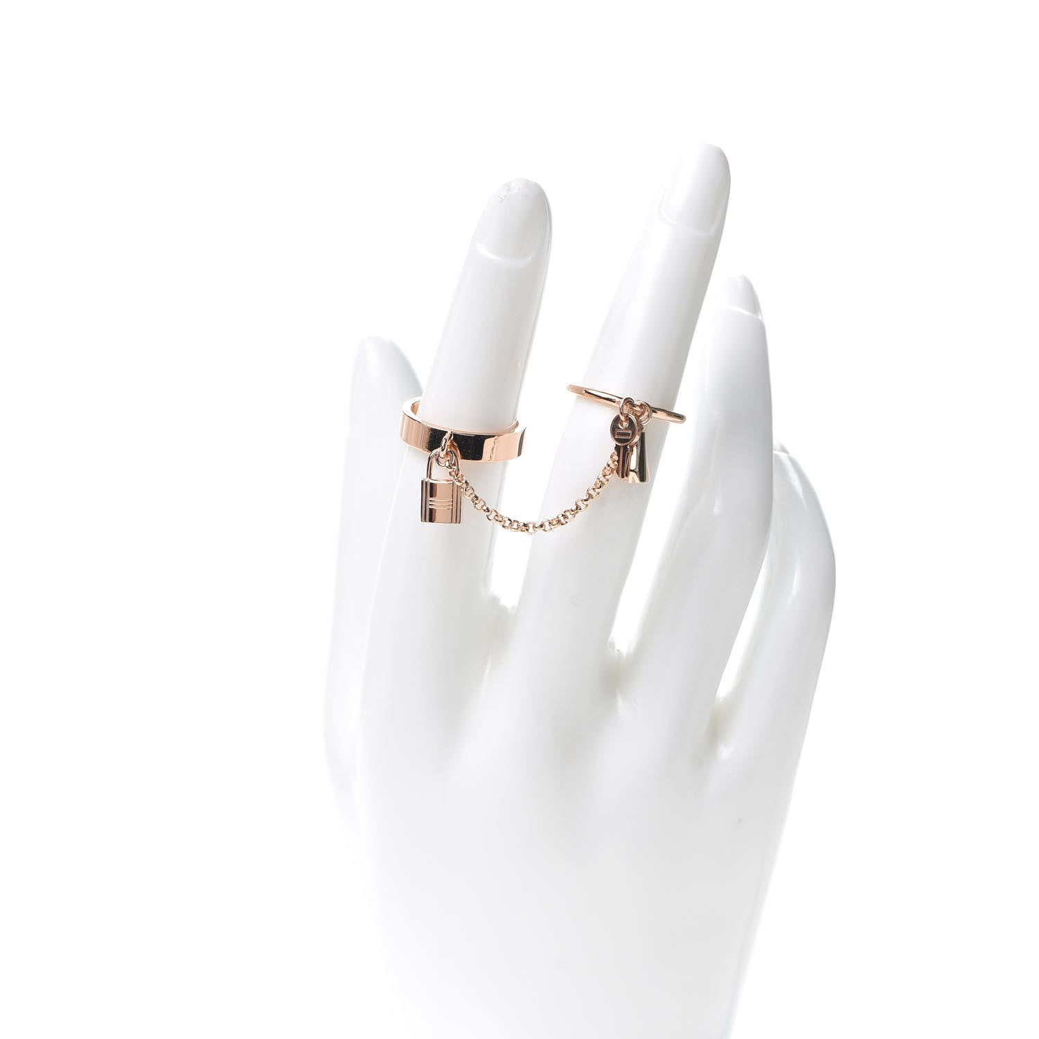 Hermes 18K Rose Gold Kelly Clochette Double Ring 50 5.25 2 of 7