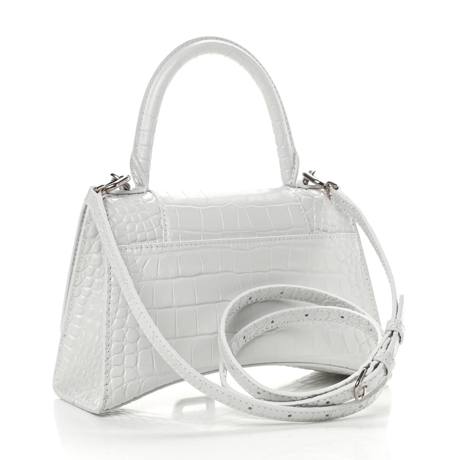 Balenciaga Calfskin Crocodile Embossed Small Hourglass Top Handle Bag White 3 of 12