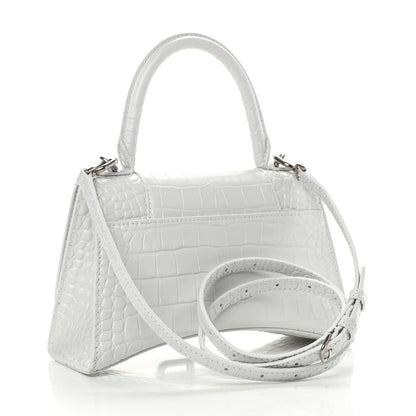 Balenciaga Calfskin Crocodile Embossed Small Hourglass Top Handle Bag White 3 of 12