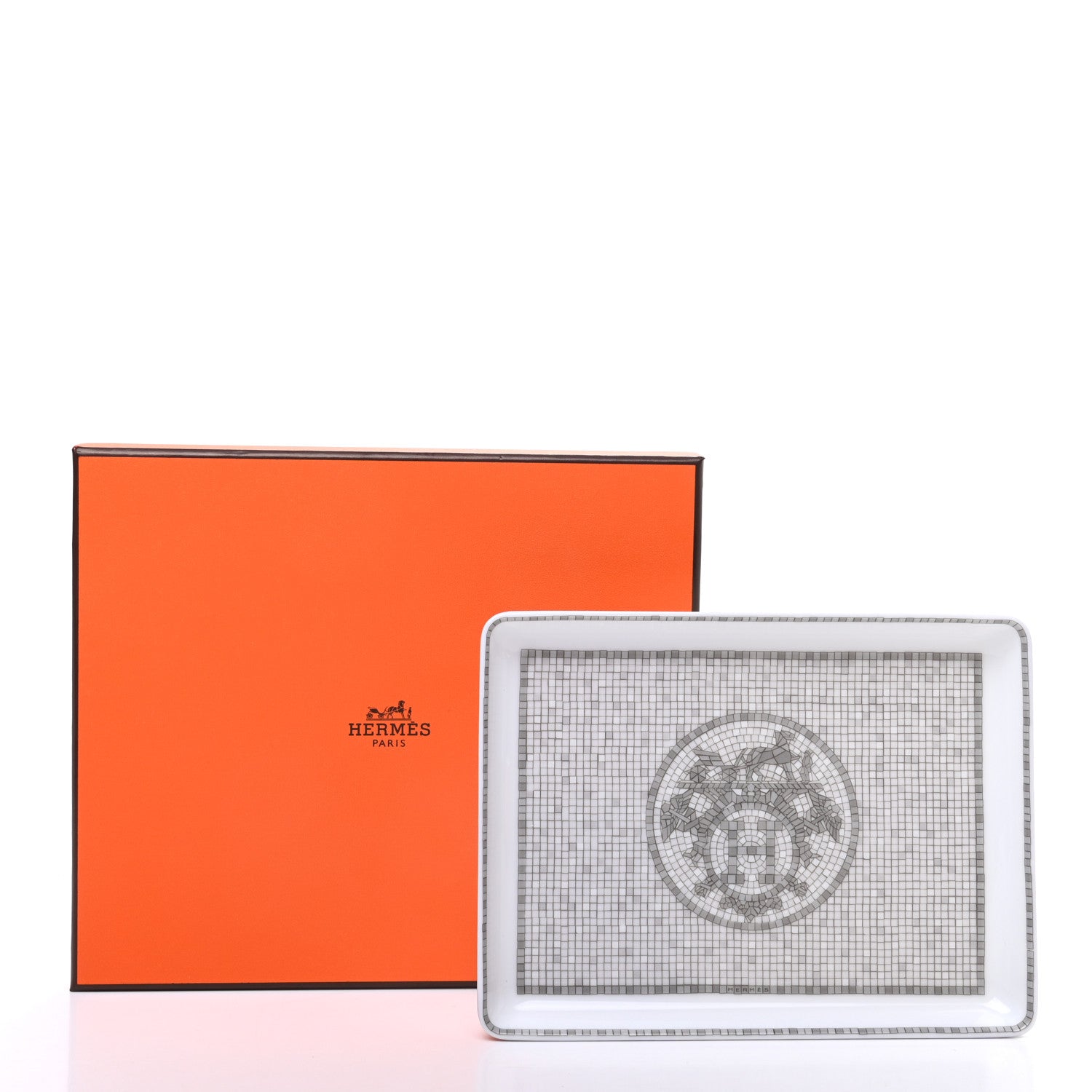 Hermes Porcelain Mosaique Au 24 Sushi Plate Platine 6 of 6