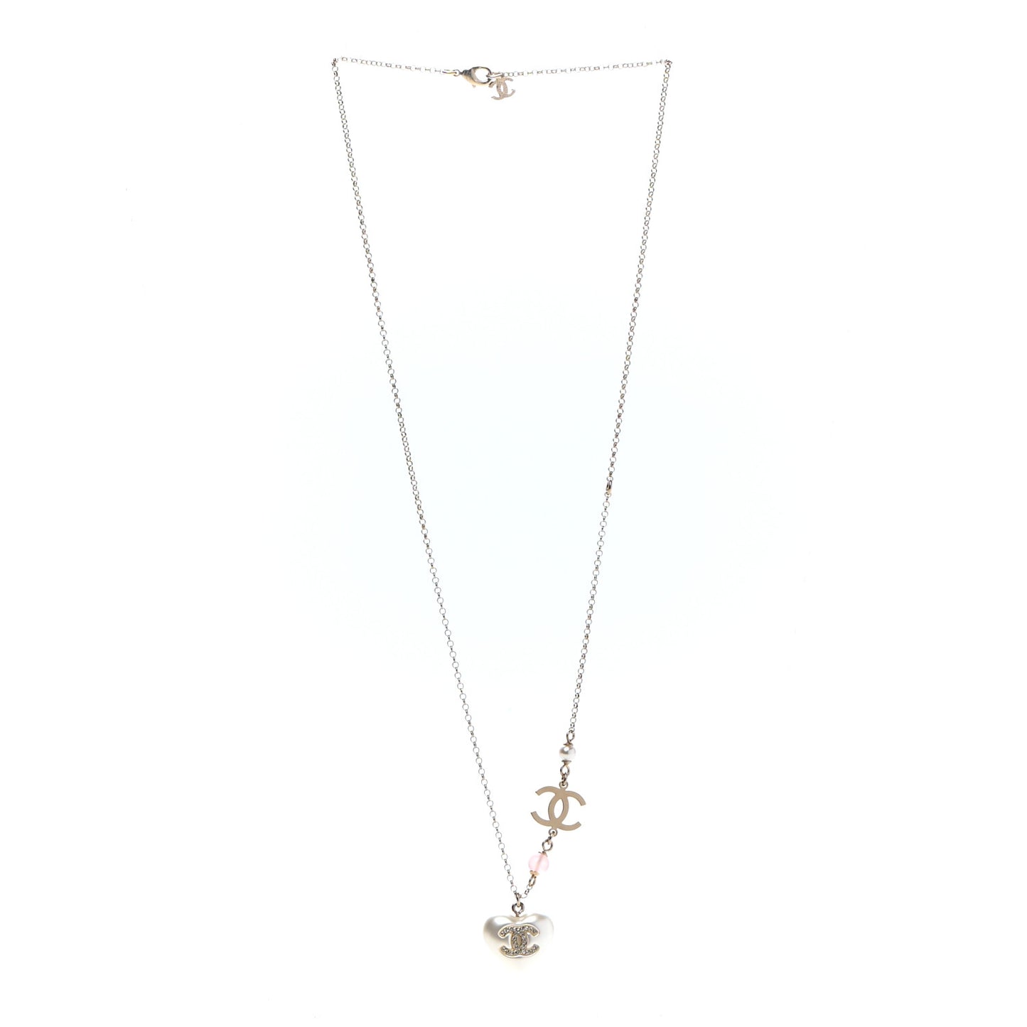Resin Crystal CC Heart Necklace Pearly White Gold