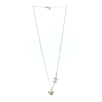 Chanel Resin Crystal CC Heart Necklace Pearly White Gold 3 of 5