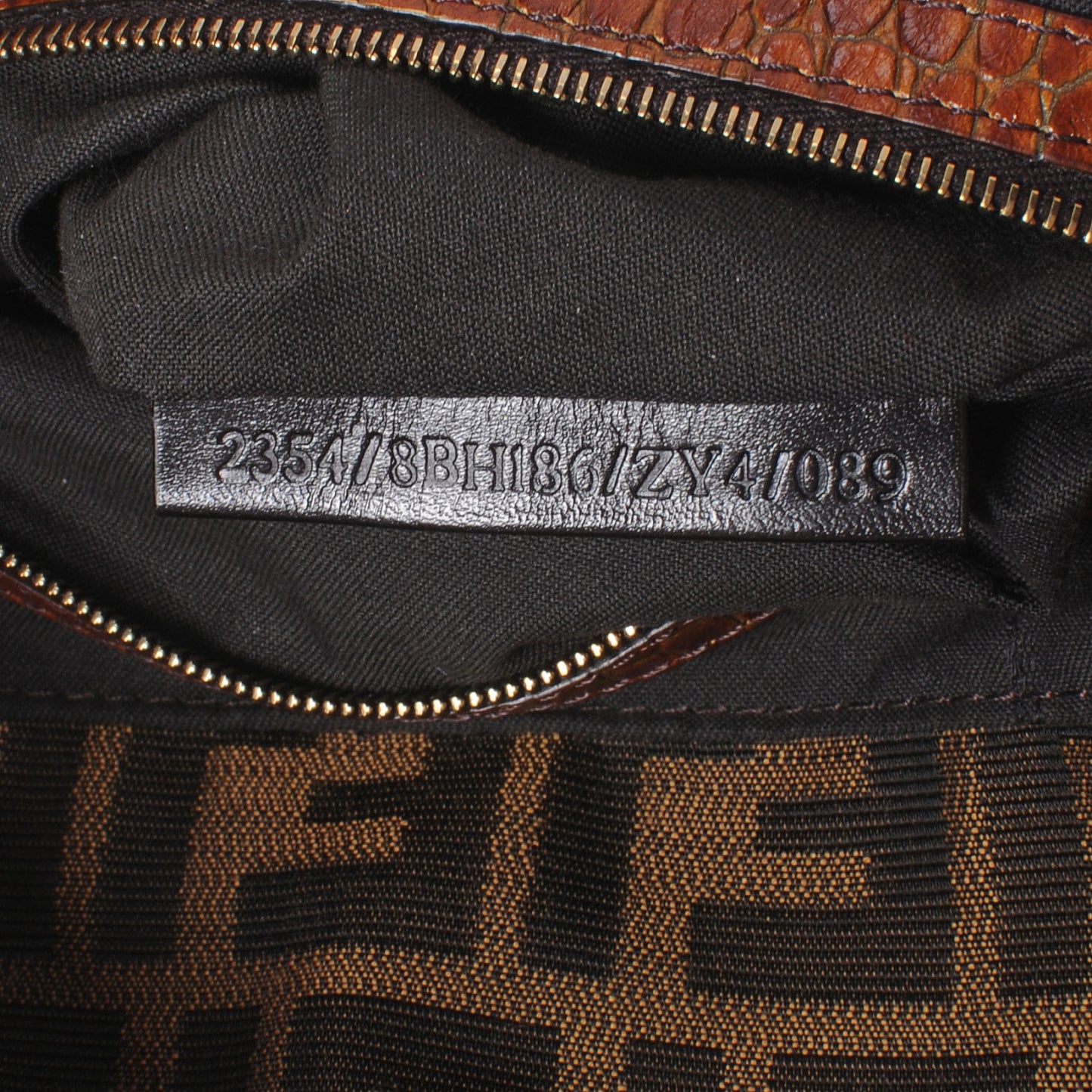 Zucca Calfskin Crocodile Embossed Large Chef Shopper Tote Tobacco