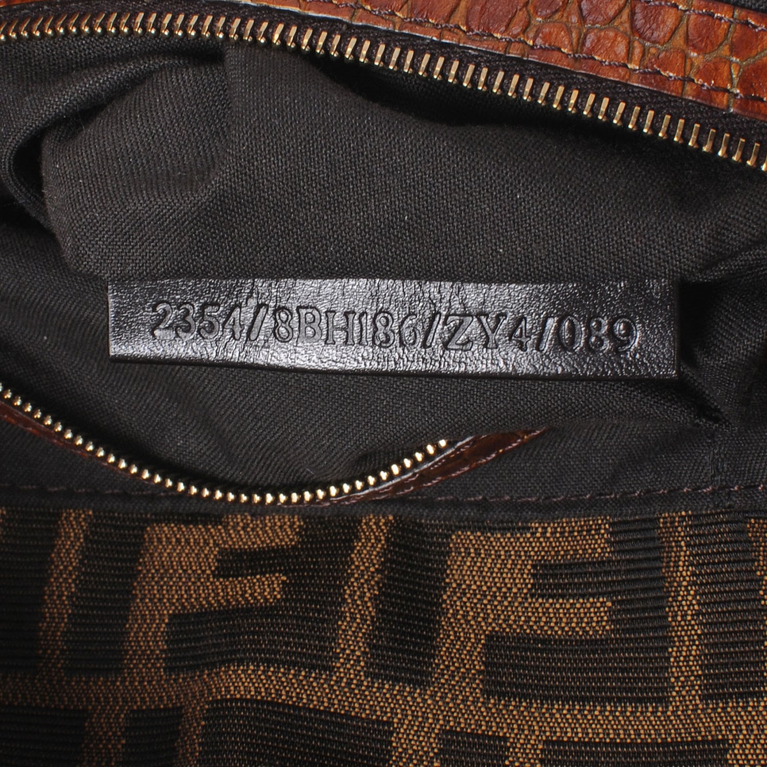 Fendi Zucca Calfskin Crocodile Embossed Large Chef Shopper Tote Tobacco 7 of 7