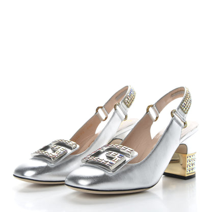 Gucci Metallic Nappa Crystal Square G Madelyn Slingbacks 36 Silver 3 of 11
