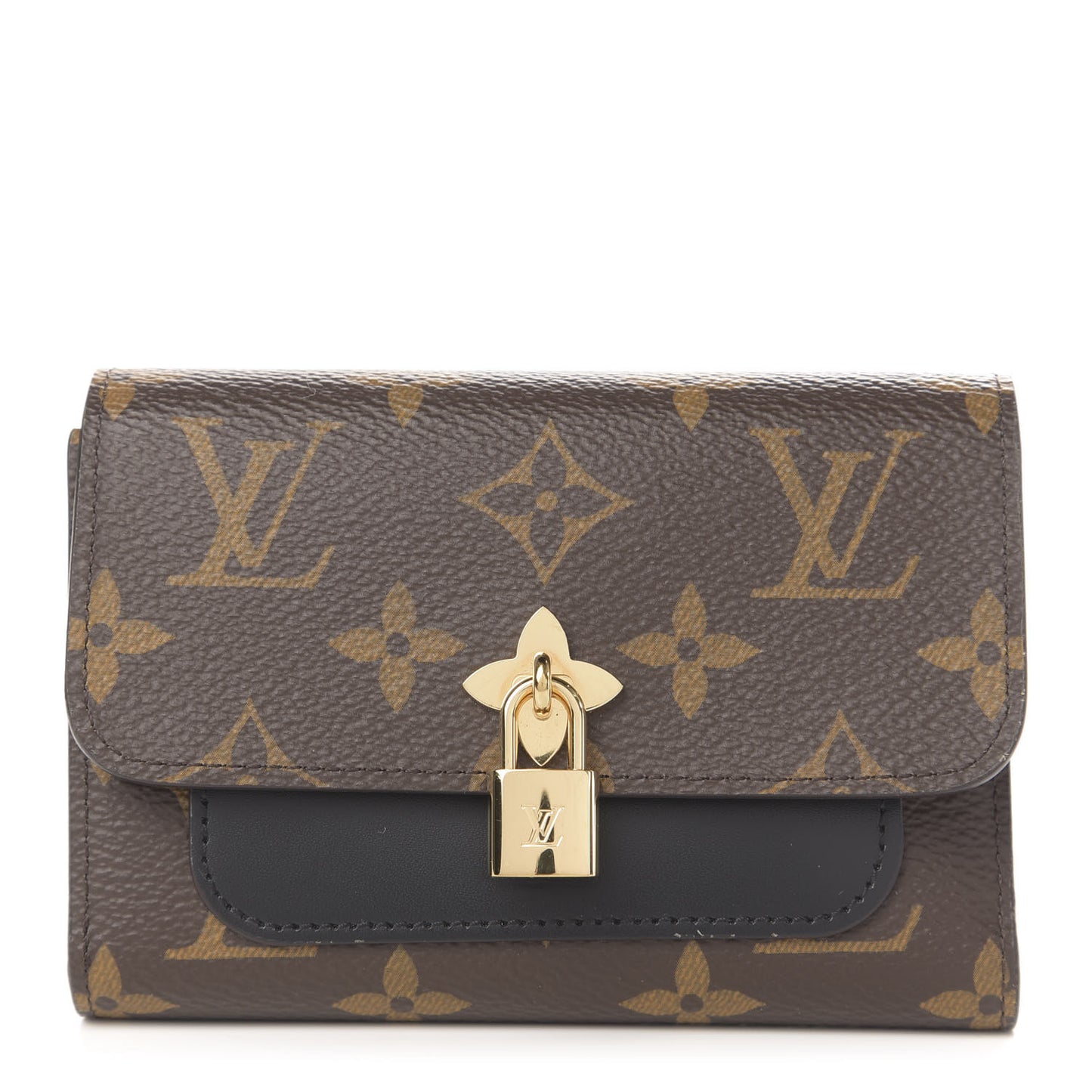 Monogram Flower Lock Compact Wallet Black