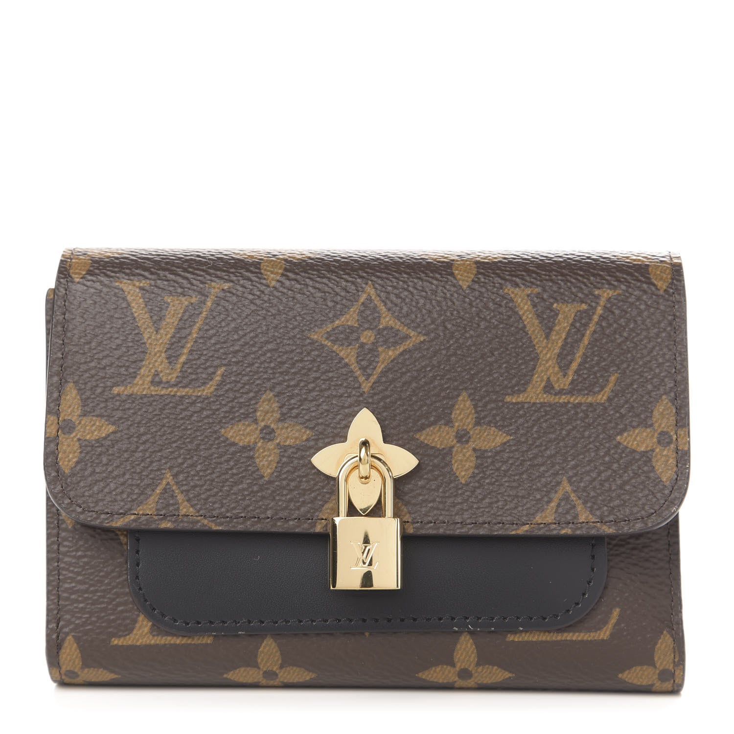 Louis Vuitton Monogram Flower Lock Compact Wallet Black 1 of 6