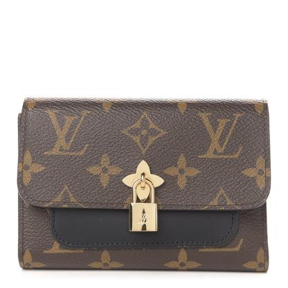 Louis Vuitton Monogram Flower Lock Compact Wallet Black 1 of 6