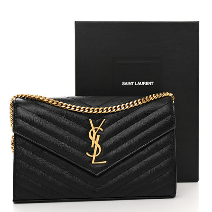 Saint Laurent Grain De Poudre Matelasse Chevron Monogram Chain Wallet Black 11 of 11