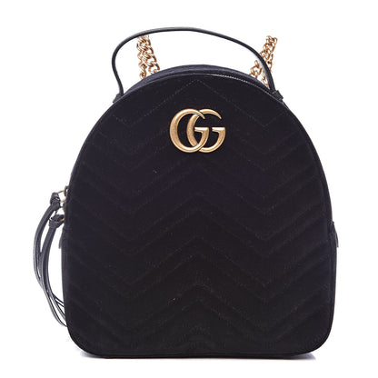 Gucci Velvet Matelasse GG Marmont Dome Backpack Black 1 of 10
