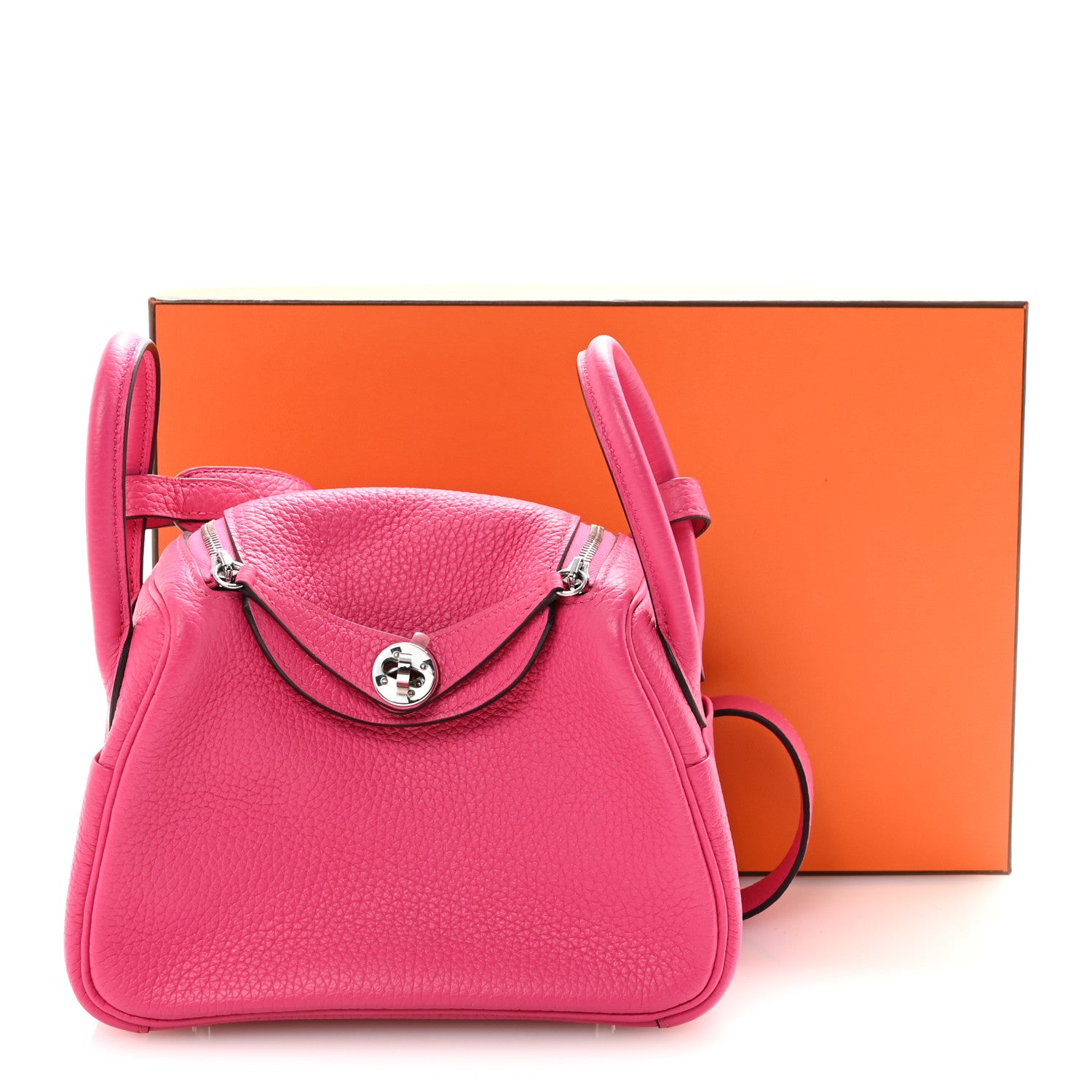 Hermes Taurillon Clemence Mini Lindy 20 Rose Shocking 12 of 12