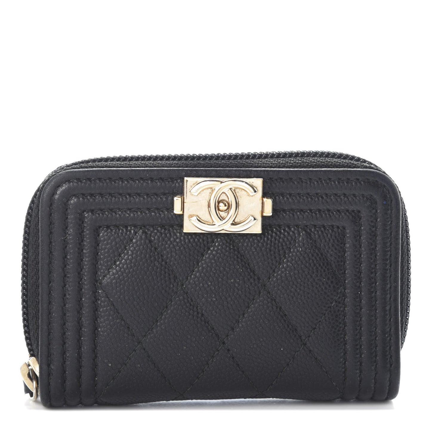Caviar Quilted Boy Zip Around Coin Purse Wallet Black