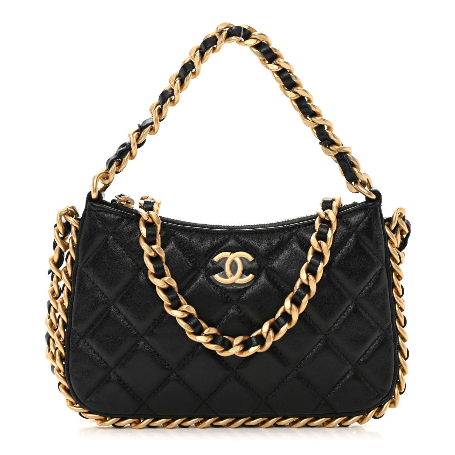 Chanel Lambskin Quilted Chain Around Top Handle Mini Bag Black 1 of 12