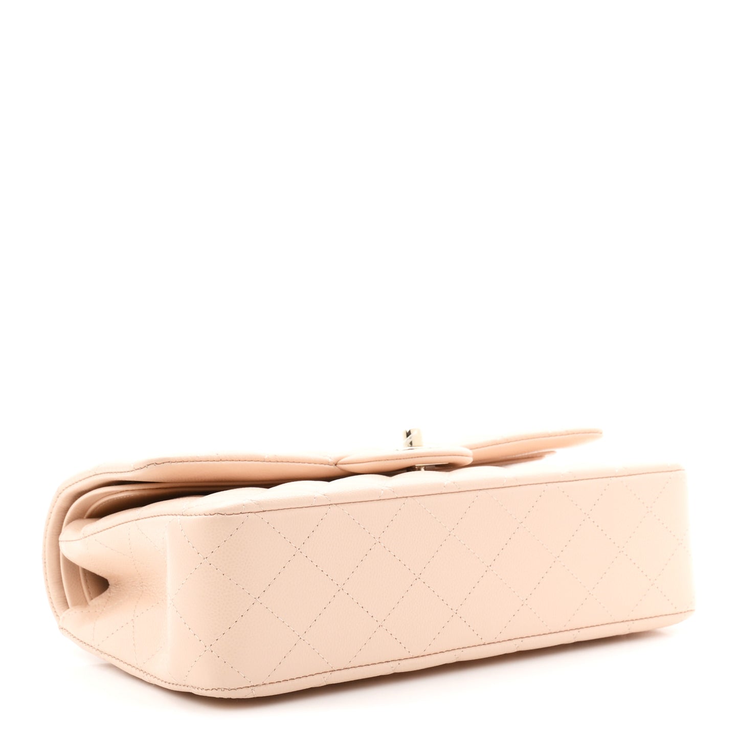 Caviar Quilted Medium Double Flap Beige