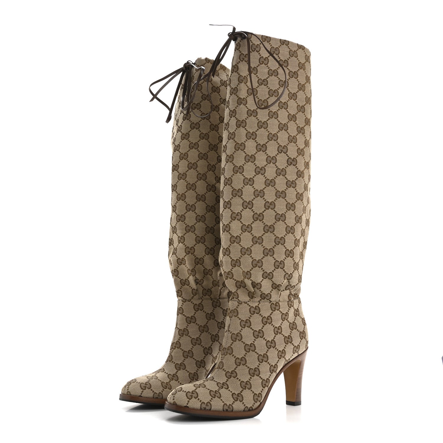 Gucci Monogram Malaga Kid Lisa Mid Heel Boots 36 Beige Ebony 3 of 9
