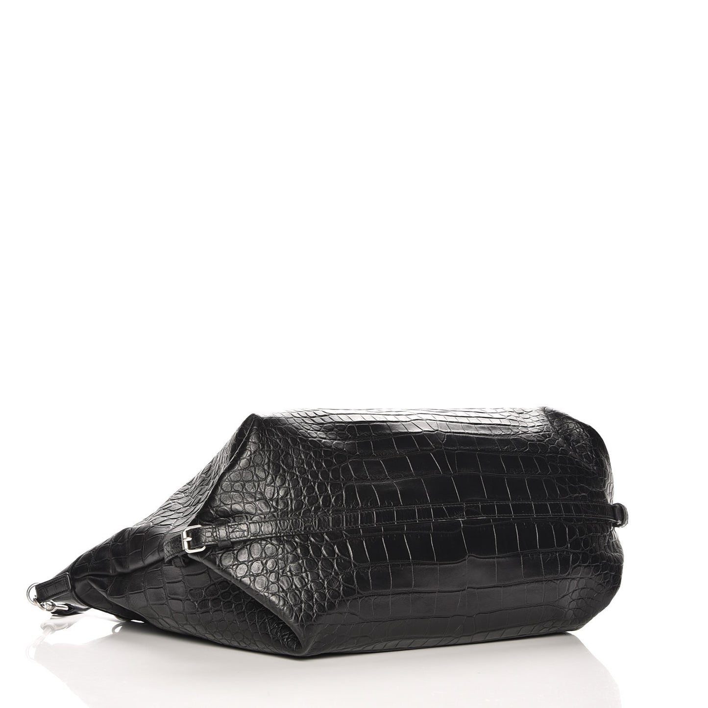 Calfskin Crocodile Embossed Large Convertible ID Bag Black