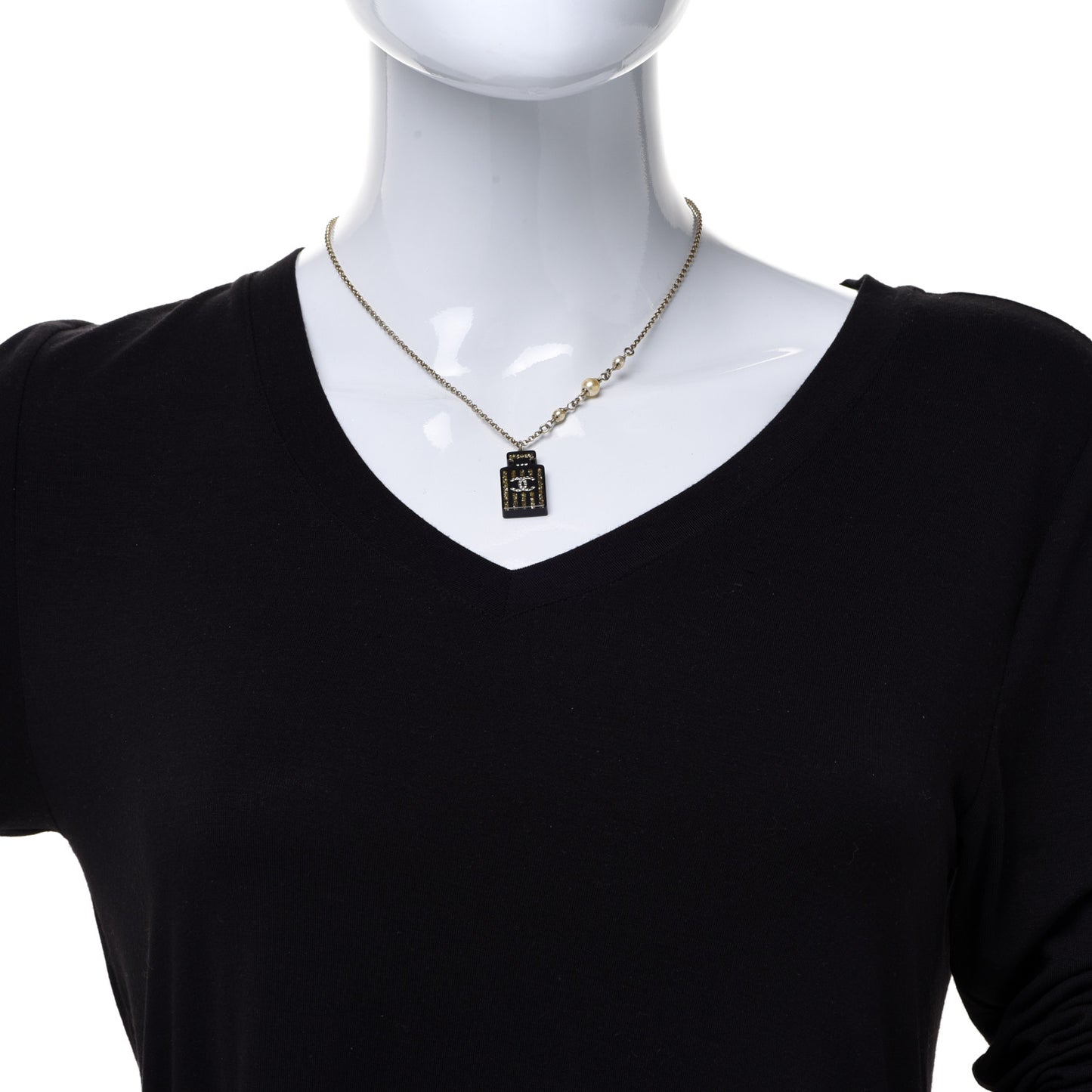 Resin Strass Perfume Bottle CC Necklace Black Gold