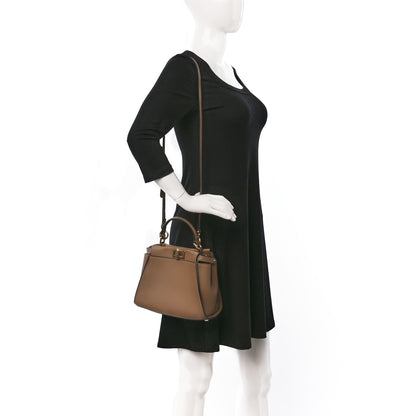 Fendi Vitello Seta Fabric Jacquard FF 1974 Mini Peekaboo Iconic Satchel Sand Tabacco Moro 2 of 10