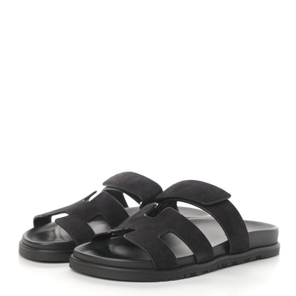 Hermes Suede Goatskin Womens Chypre Sandals 40 Black 3 of 7