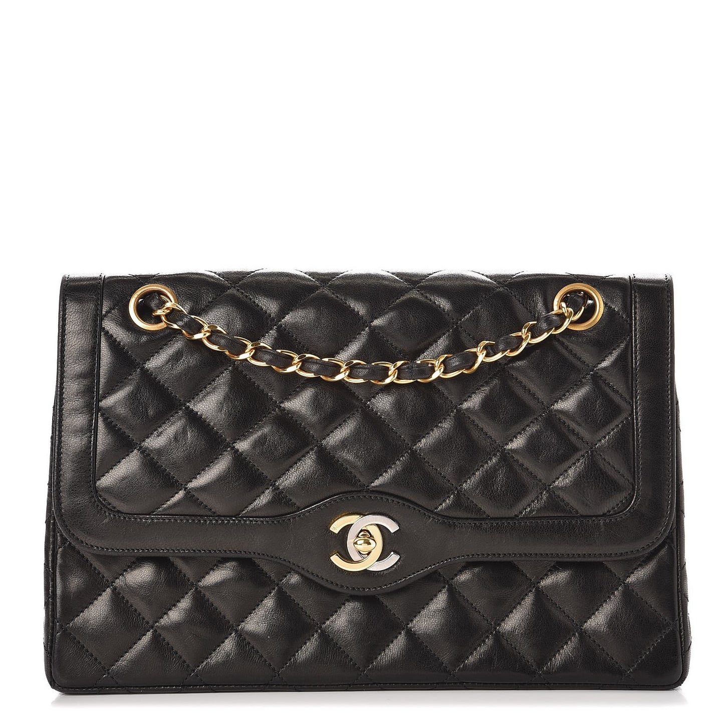 Lambskin Quilted Medium Double Flap Black
