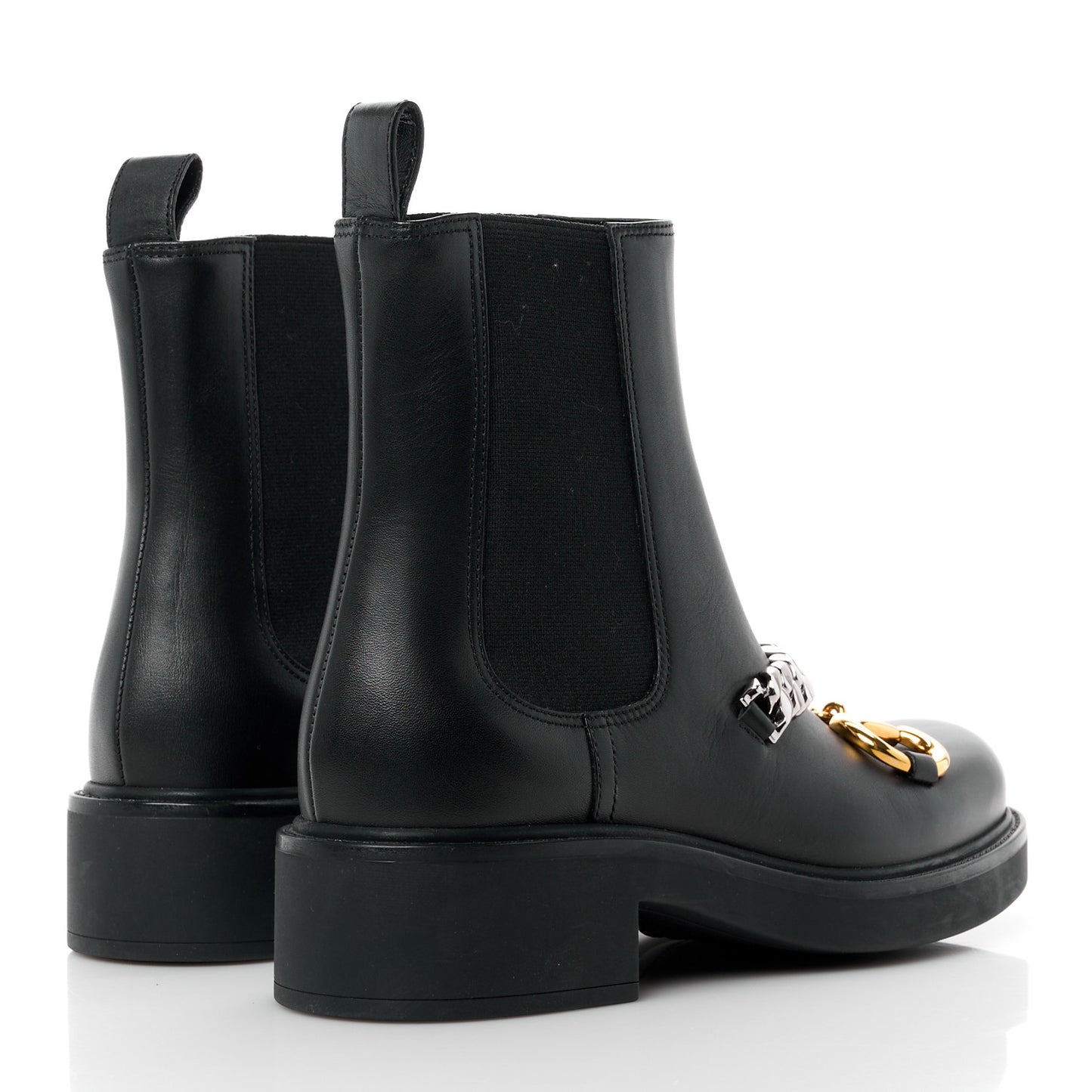 Flores Calfskin Horsebit Chain Ankle Boots 35 Black