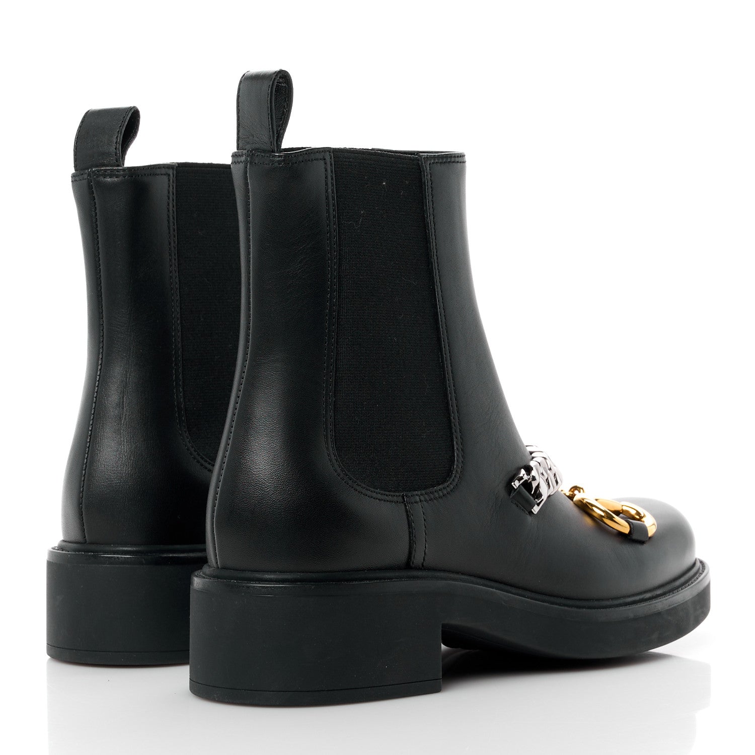 Gucci Flores Calfskin Horsebit Chain Ankle Boots 35 Black 4 of 8