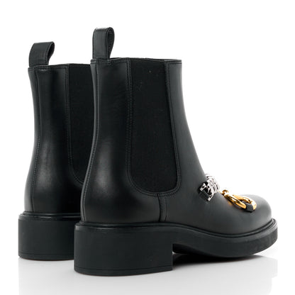 Gucci Flores Calfskin Horsebit Chain Ankle Boots 35 Black 4 of 8
