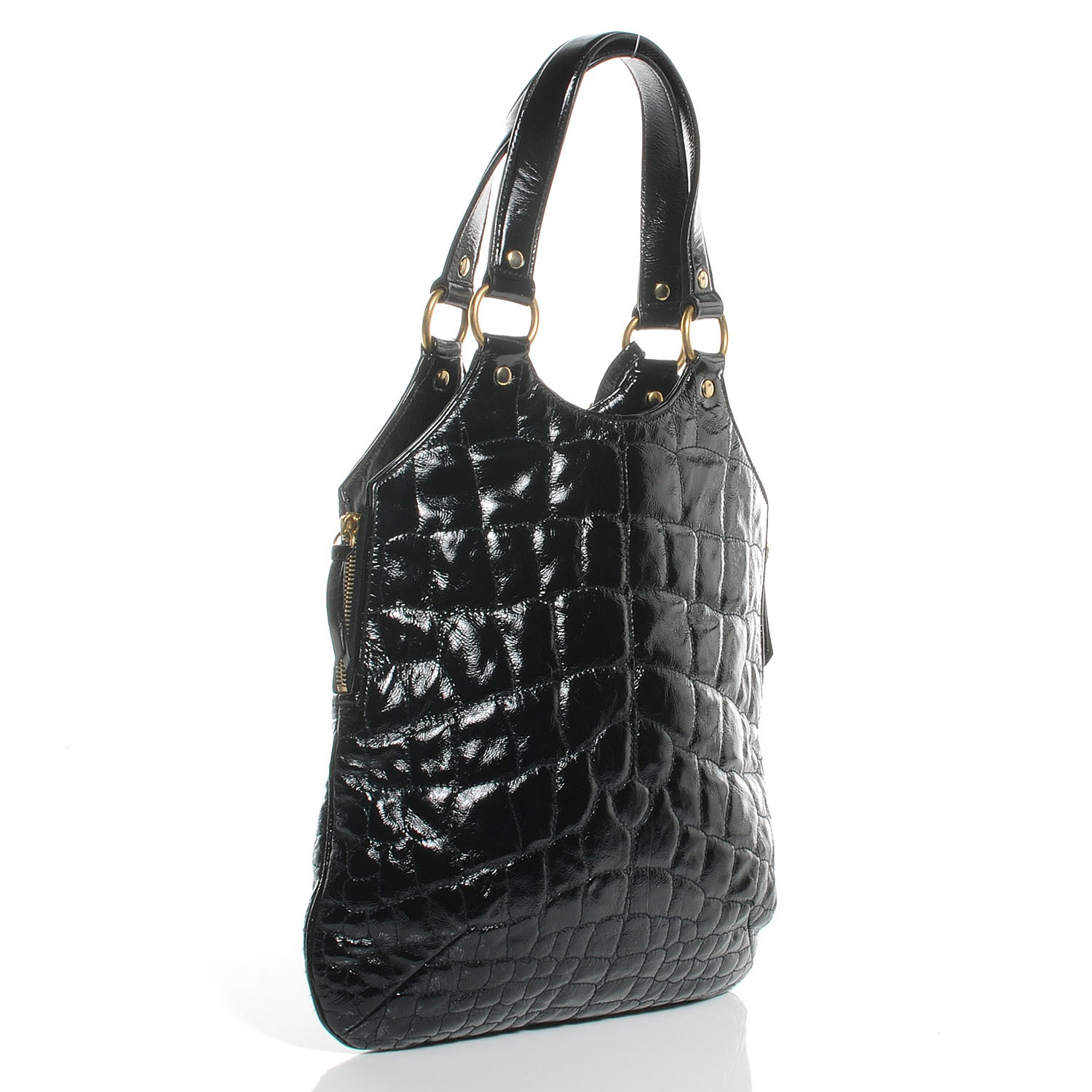 Saint Laurent Patent Crocodile Embossed Tribute Tote Black 3 of 7