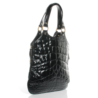 Saint Laurent Patent Crocodile Embossed Tribute Tote Black 3 of 7