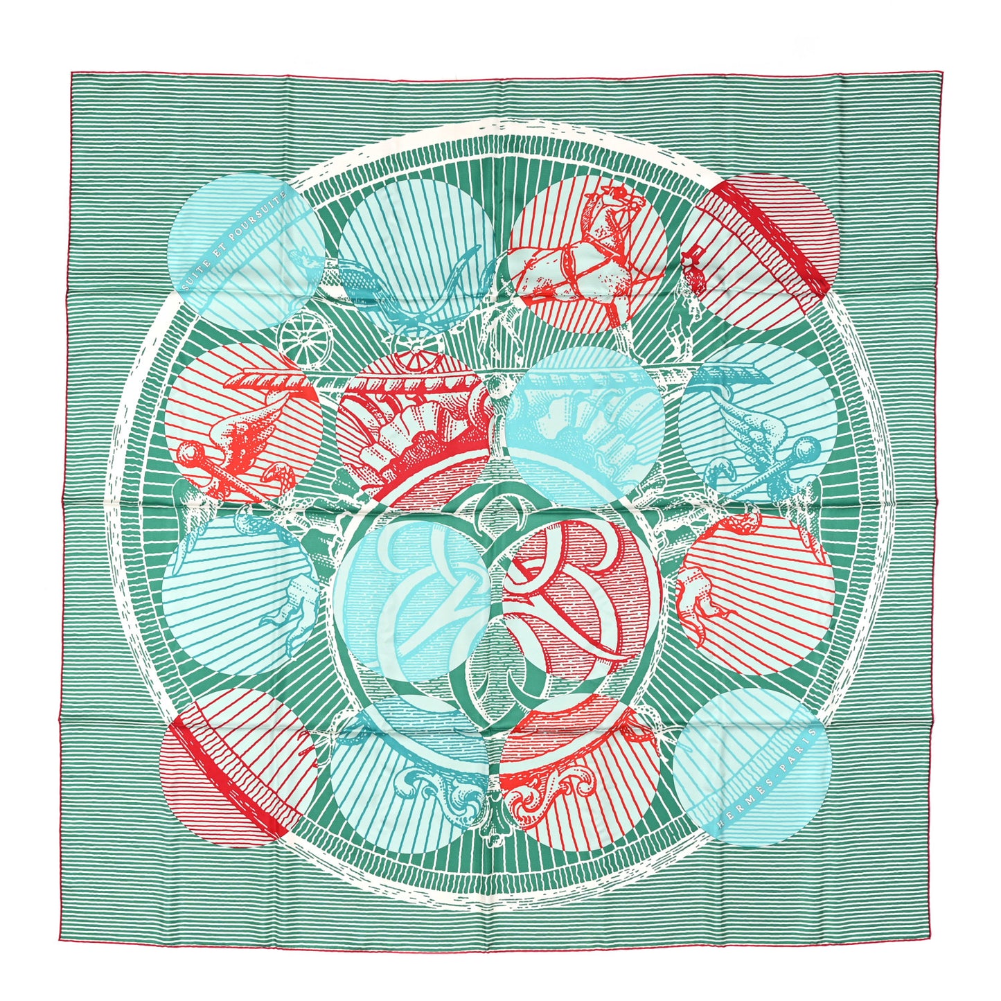 Silk Geant Suite Et Poursuite Scarf 140 Vert Rouge Turquoise