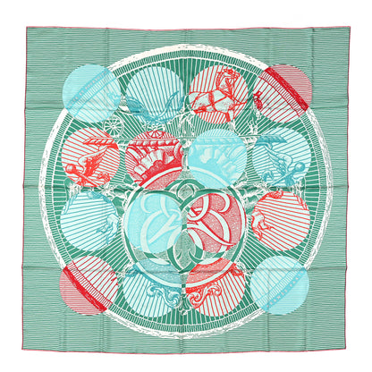 Hermes Silk Geant Suite Et Poursuite Scarf 140 Vert Rouge Turquoise 1 of 5