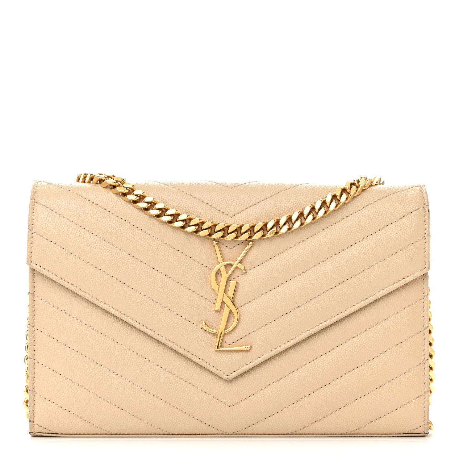 Saint Laurent Grain De Poudre Matelasse Chevron Monogram Chain Wallet Nude Powder 1 of 19