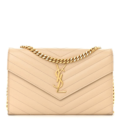 Saint Laurent Grain De Poudre Matelasse Chevron Monogram Chain Wallet Nude Powder 1 of 19