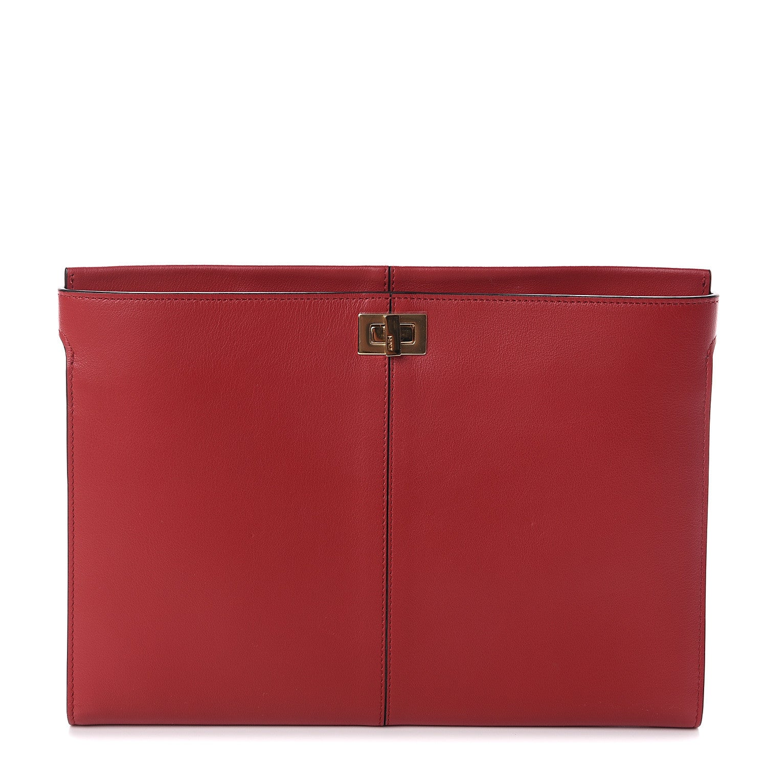 Fendi Vitello Grace Glazed Fabric FF 1974 Slim Peekaboo Clutch Wallet Fragola Mogano Panna 1 of 5