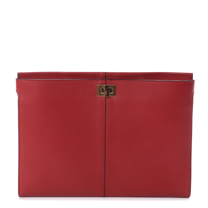 Fendi Vitello Grace Glazed Fabric FF 1974 Slim Peekaboo Clutch Wallet Fragola Mogano Panna 1 of 5