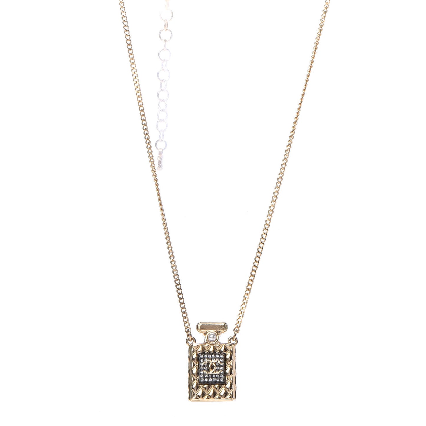 Crystal Pearl Perfume Bottle CC Necklace Gold