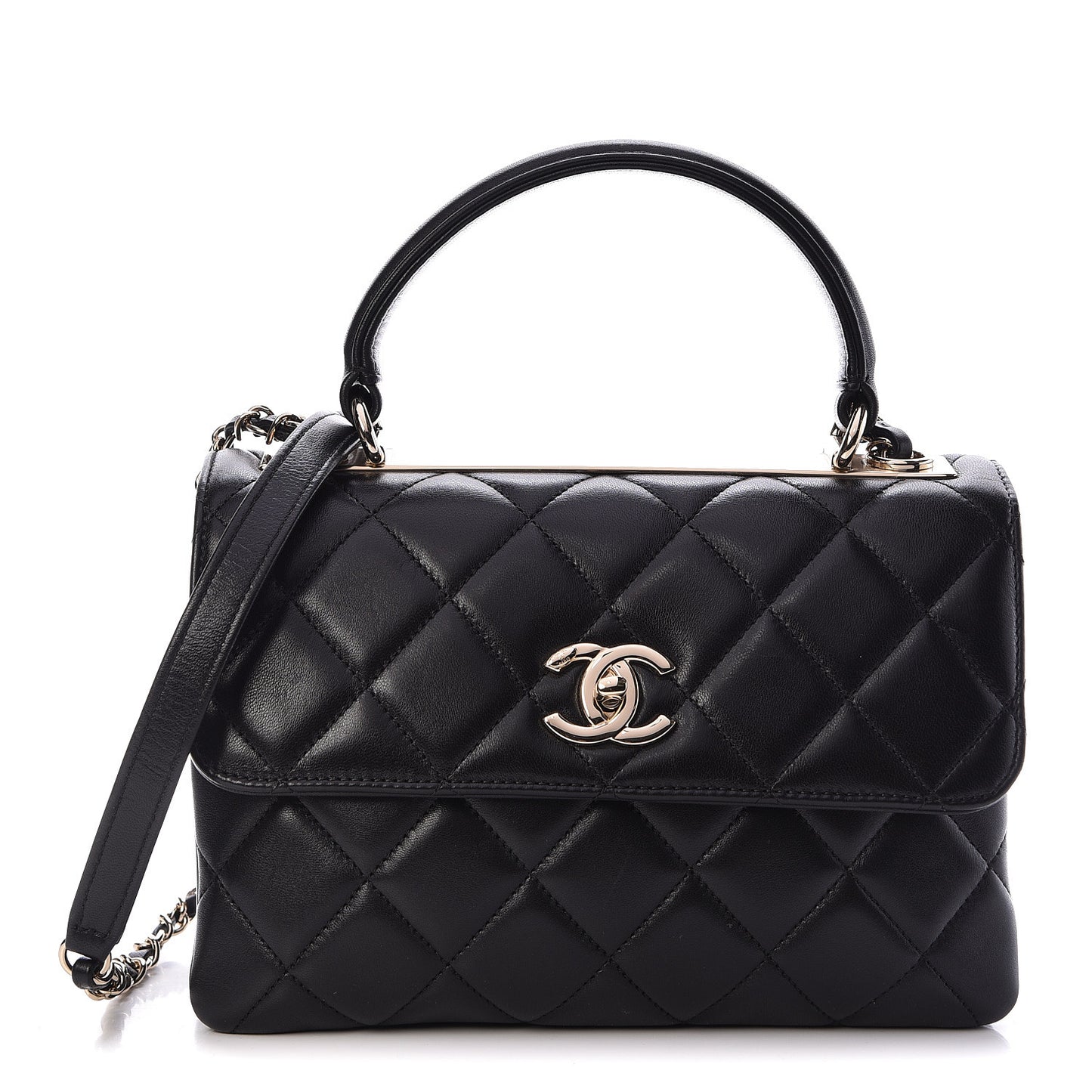 Lambskin Quilted Small Trendy CC Dual Handle Flap Bag Black