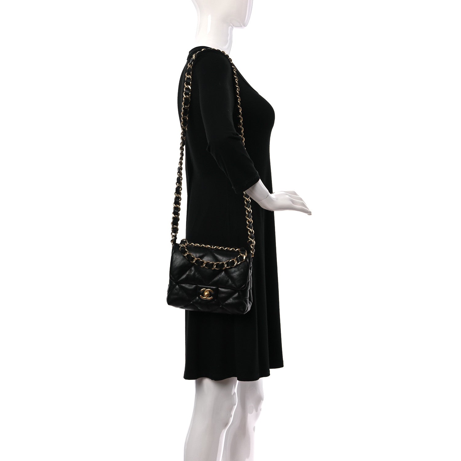 Chanel Lambskin Quilted Small Chain Top Handle Flap Black 2 of 9