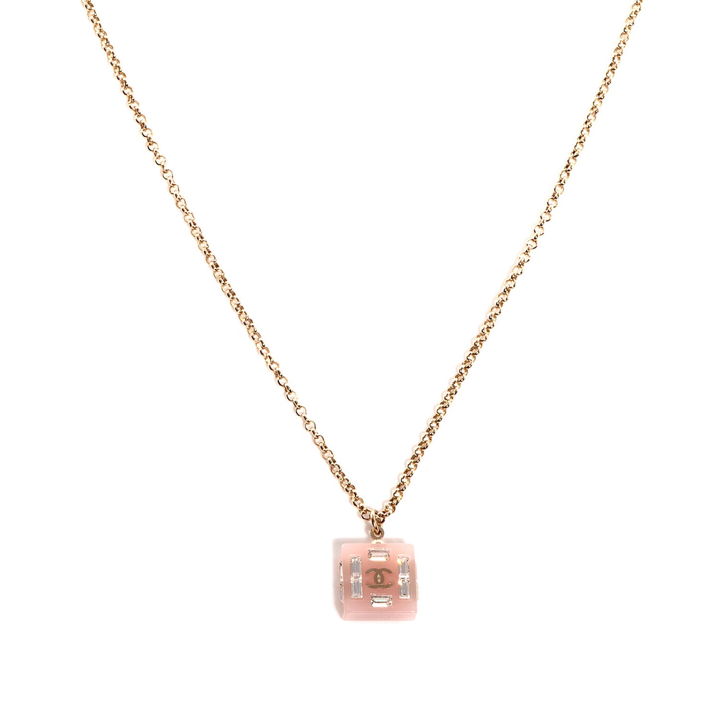 Resin Baguette Crystal Geometric Square CC Necklace Rose Pink