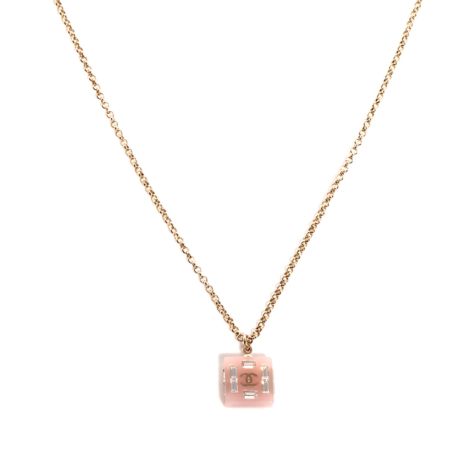 Chanel Resin Baguette Crystal Geometric Square CC Necklace Rose Pink 1 of 6