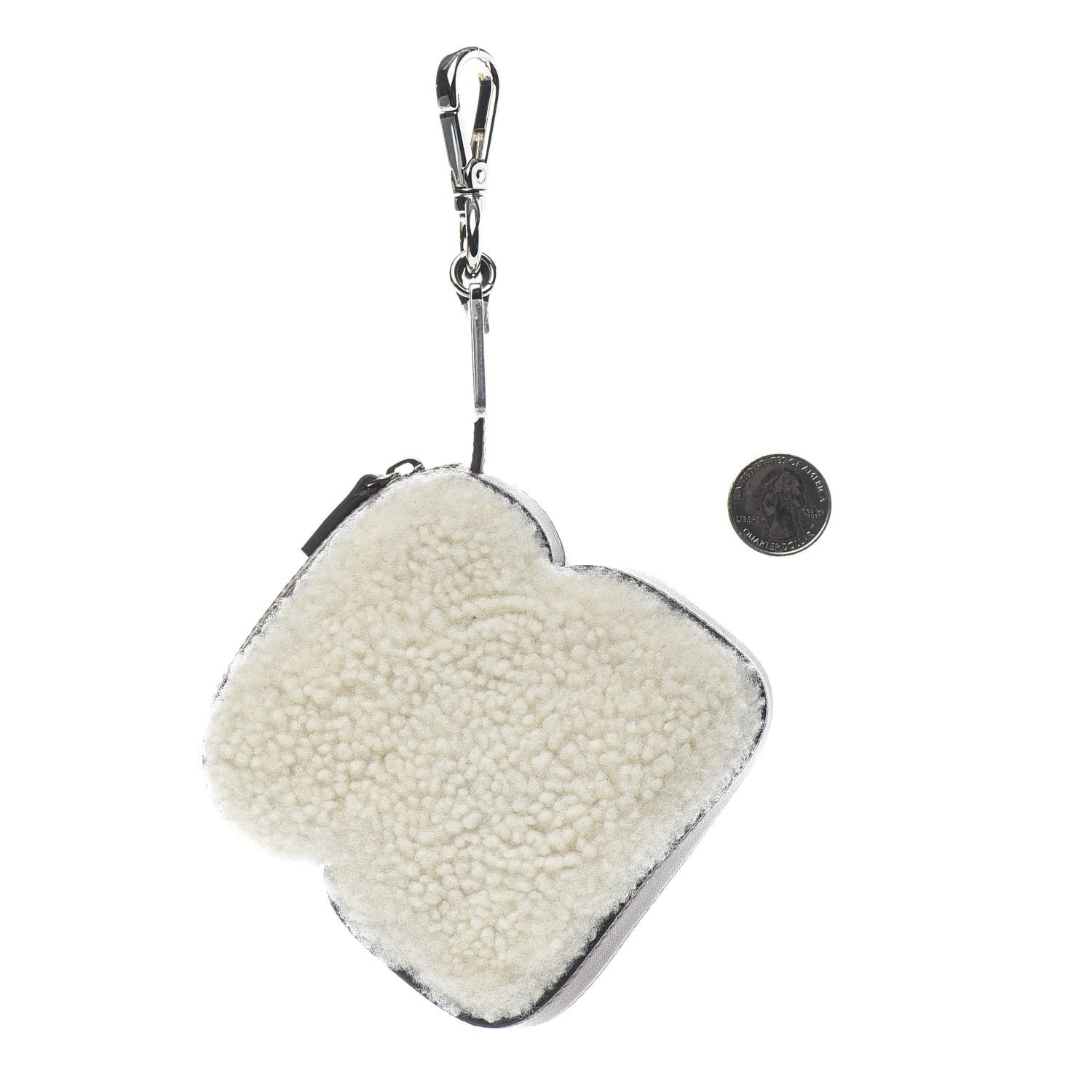 Fendi Shearling Toast Bag Charm White 2 of 3