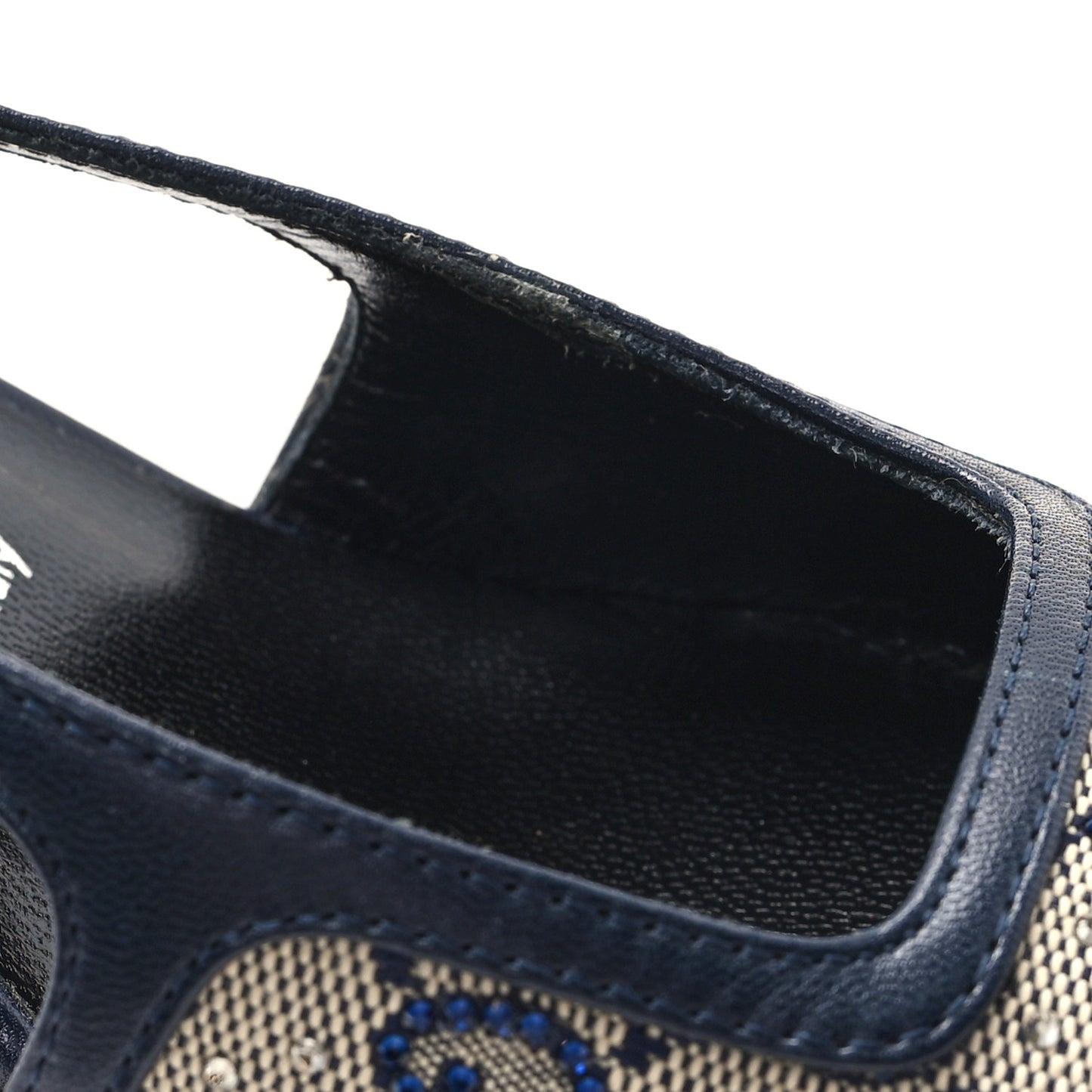 GG Monogram Malaga Kid Crystal Square G 75mm Slingback Pumps 38 Beige Blue