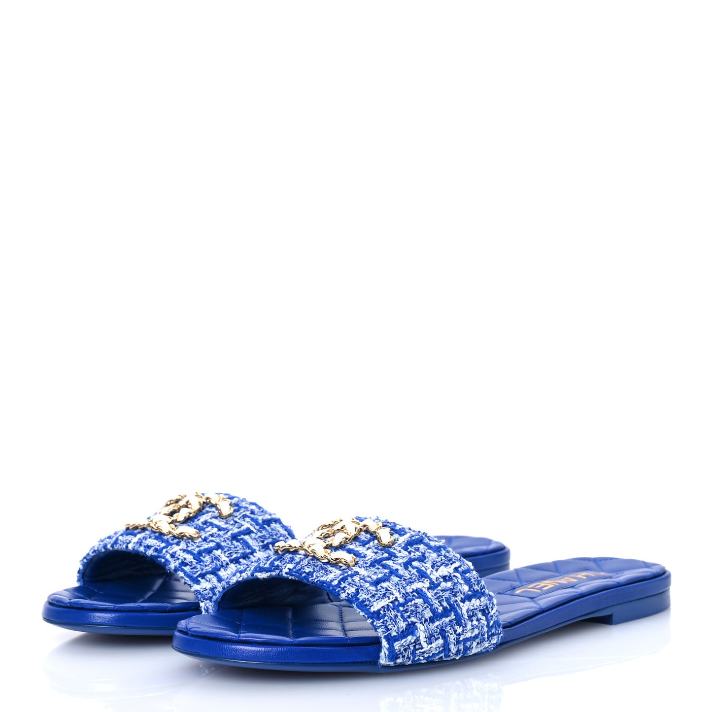 Tweed CC Chain Mule Sandal 38.5 Blue